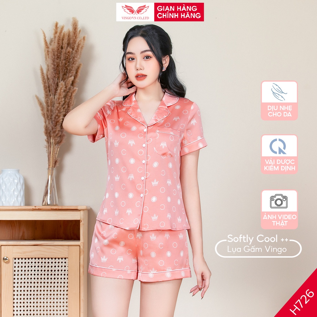 Đồ bộ nữ Pijama mặc nhà Lụa cao cấp mùa hè VINGO tay ngắn quần đùi vương miện nhiều màu dễ thương H726 VNGO