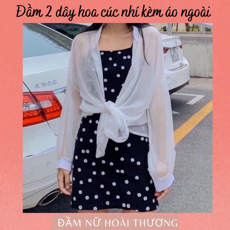 Đầm nữ kèm áo voan ⚡FREESHIP⚡ set đầm dáng ôm hoa cúc kèm áo khoác ngoài siêu xinh cho bạn nữ tự tin