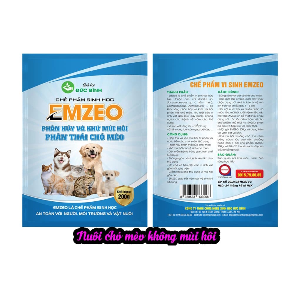 Chế Phẩm Khử Mùi Hôi Phân Chó Mèo Và Thú Cưng - Vi Sinh EMZEO Đức Bình Gói 200g