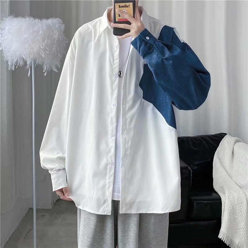 Áo Sơ Mi Tay Dài Màu Sắc Tương Phản Thời Trang Mùa Hè Phong Cách Hàn Quốc Cho Nam Giới Có Size M-3Xl