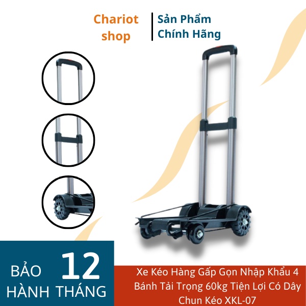 Xe Kéo Hàng Gấp Gọn Nhập Khẩu 4 Bánh Tải Trọng 60kg Tiện Lợi Có Dây Chun Kéo XKL-07