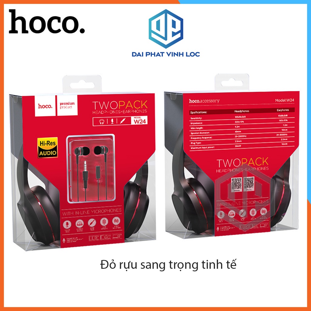 Tai nghe chụp tai gaming có mic có dây hoco w24 cho laptop hàng chính hãng siêu bền bass sâu âm thanh sống động Đại Phát