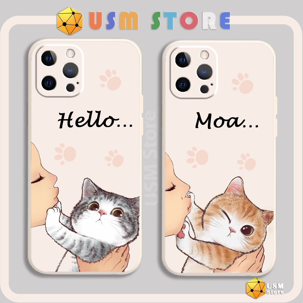 Ốp lưng iphone 11/11Pro/11Promax/12/12mini/12Pro/12Promax/13/13Mini/13Pro/13Promax viền vuông bảo vệ cam, hình mèo cute