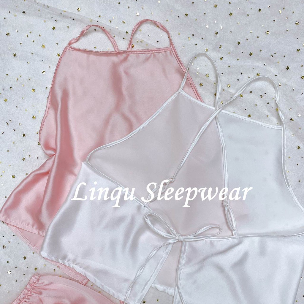 Yếm ngủ sexy cột dây lưng gợi cảm chất satin mặc ngủ thoải mái Freesize dưới 60kg - Linqu Sleepwear