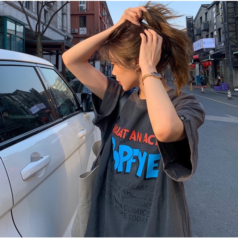 [Mã FAMARAL1 giảm 10K đơn 50K] Áo thun phông nam nữ logo tay PINK tay lỡ form rộng POPFYE Unisex