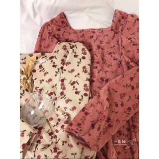 [Hàng sẵn]Váy nhung tăm hoa nhí vintage dáng babydoll nhẹ nhàng màu hoa xin lung linh