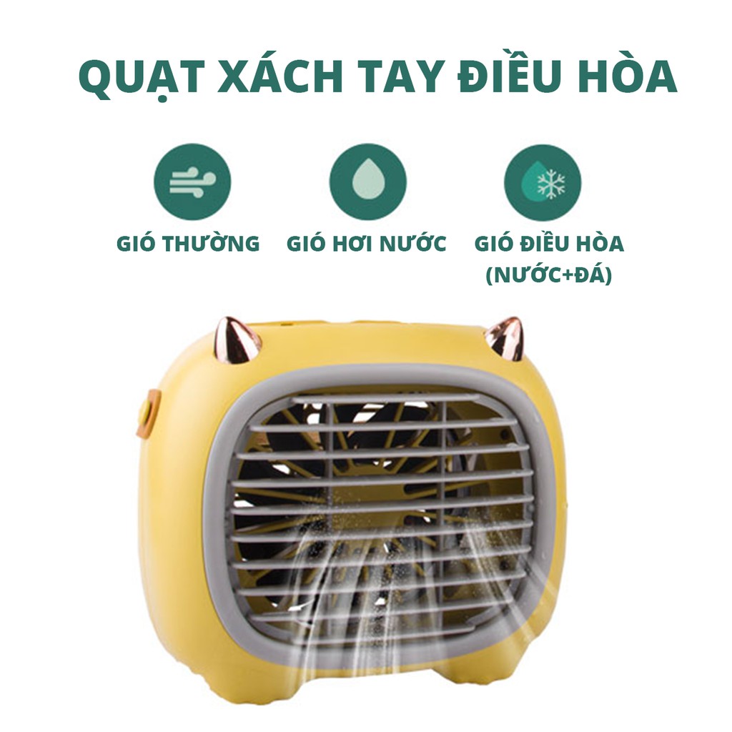 [9.9 TẶNG QUẠT]Quạt Điều Hòa Hơi Nước Mini Có Ngăn Đựng Nước Và Đá Có Quai Xách 3 Tốc Độ Gió  Sạc USB Dễ Thương DFS08