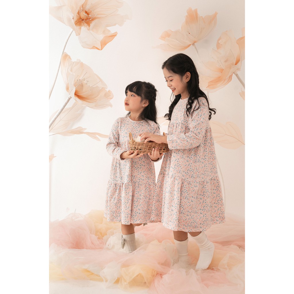 [LITTLE PINK] MIMOSA COTTON DRESS - Váy hoa nhí 3 tầng bé gái