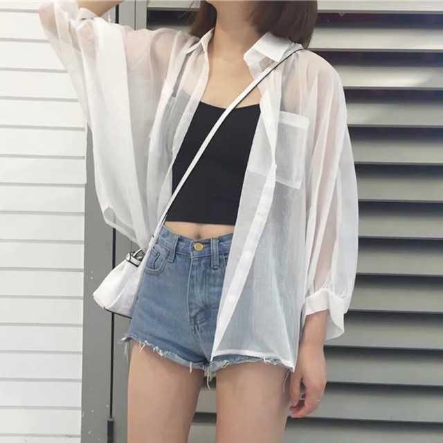 Áo khoác voan trắng mỏng nhẹ Ullzang ( kèm ảnh thật)