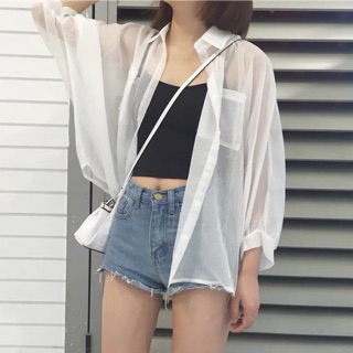 Áo khoác voan trắng mỏng nhẹ Ullzang ( kèm ảnh thật)