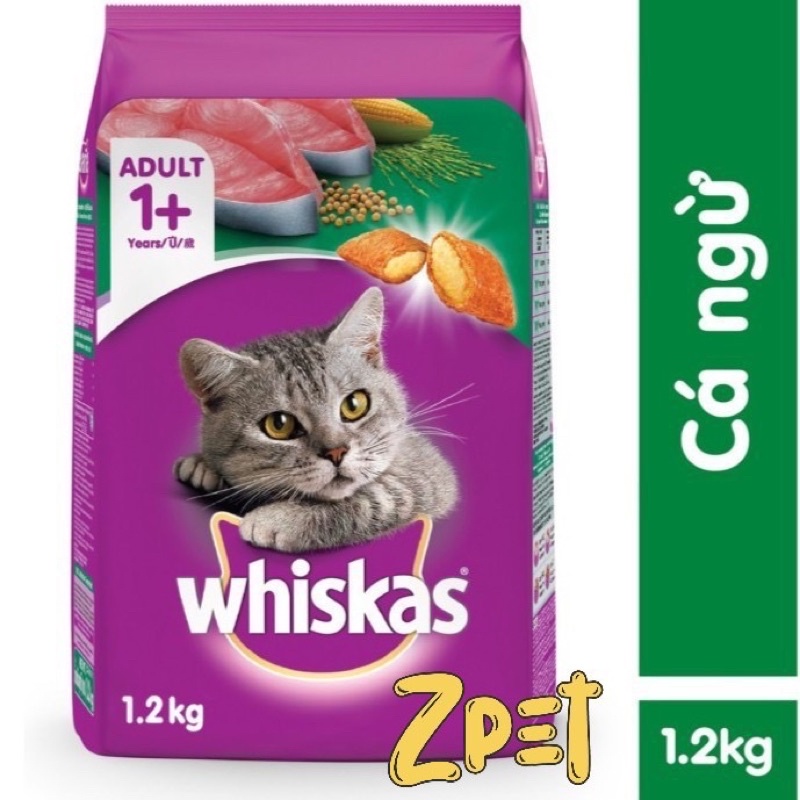 Thức ăn cho mèo lớn adult whiskas 1.2 kg vị cá biển, cá ngừ, cá thu