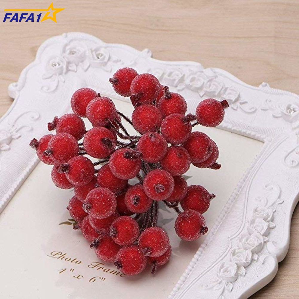 【fafa1】 Decorative Mini Christmas Frosted Artificial Berry Vivid Red Holly Berry Holly Berries Home Garland New Beautiful