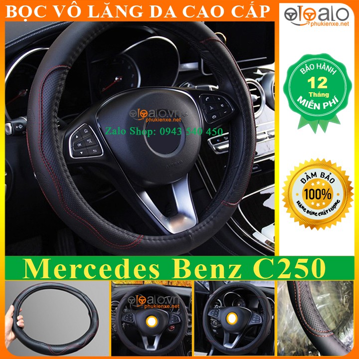 Bọc Vô Lăng Da Xe Mercedes Benz C250 Lót Cao Su Non Cao Cấp Chống Trượt Tay - Màu đen chỉ đỏ - OTOALO