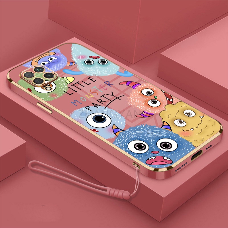 Ốp Điện Thoại silicone TPU Mềm Mạ Điện Họa Tiết Quái Vật Nhỏ Có Dây Đeo Cho Samsung A12 A22