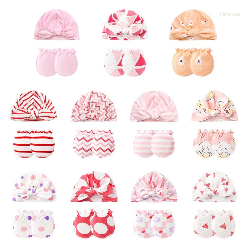Set Găng Tay + Mũ Cotton Bảo Vệ Chống Trầy Xước Dành Cho Bé Sơ Sinh