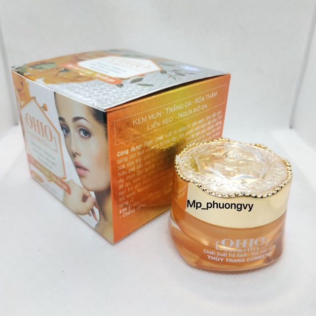 Kem mụn - Trắng da - Xóa thâm - Liền sẹo - Ngừa đỏ da OHIO chiết xuất trà xanh - tinh dầu gạo ( 22g )