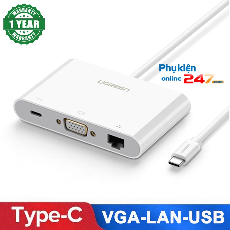 Cáp chuyển cổng USB type C ra VGA, LAN, USB cho Macbook và các laptop đời mới