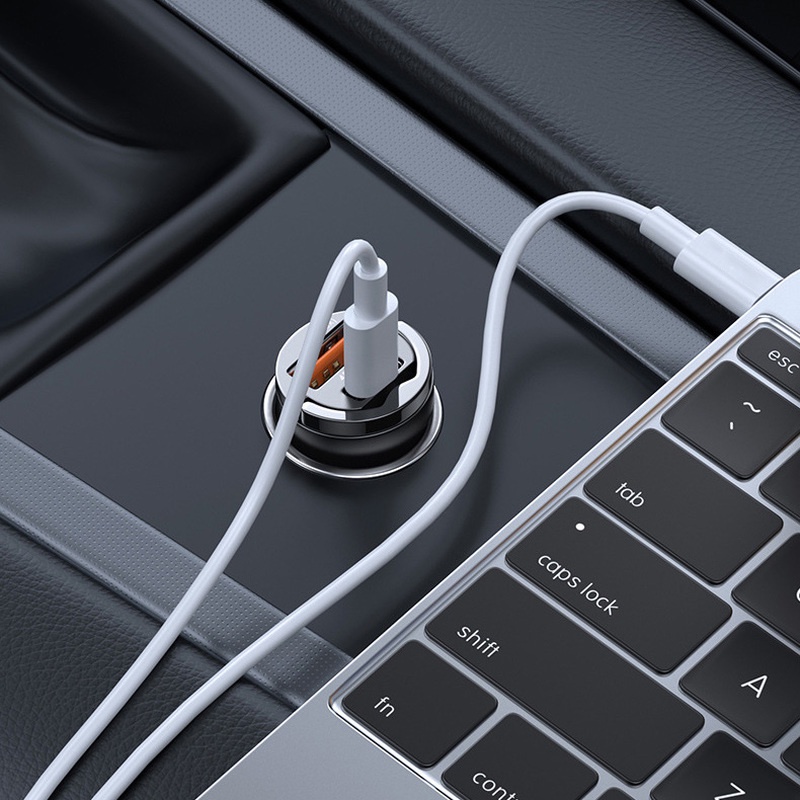 Tẩu Sạc Nhanh 1 Sang 2 Cổng USB Kép Bằng Kim Loại 30W 12V-24V Cho Điện Thoại / Laptop / Xe Hơi
