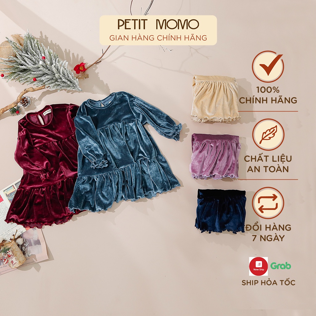 Váy Bé Gái Mùa Đông 1-6 Tuổi PETIT MOMO Chất Vải Nhung Cao Cấp Thiết Kế Dáng Xòe 3 Tầng Cổ Tròn H137