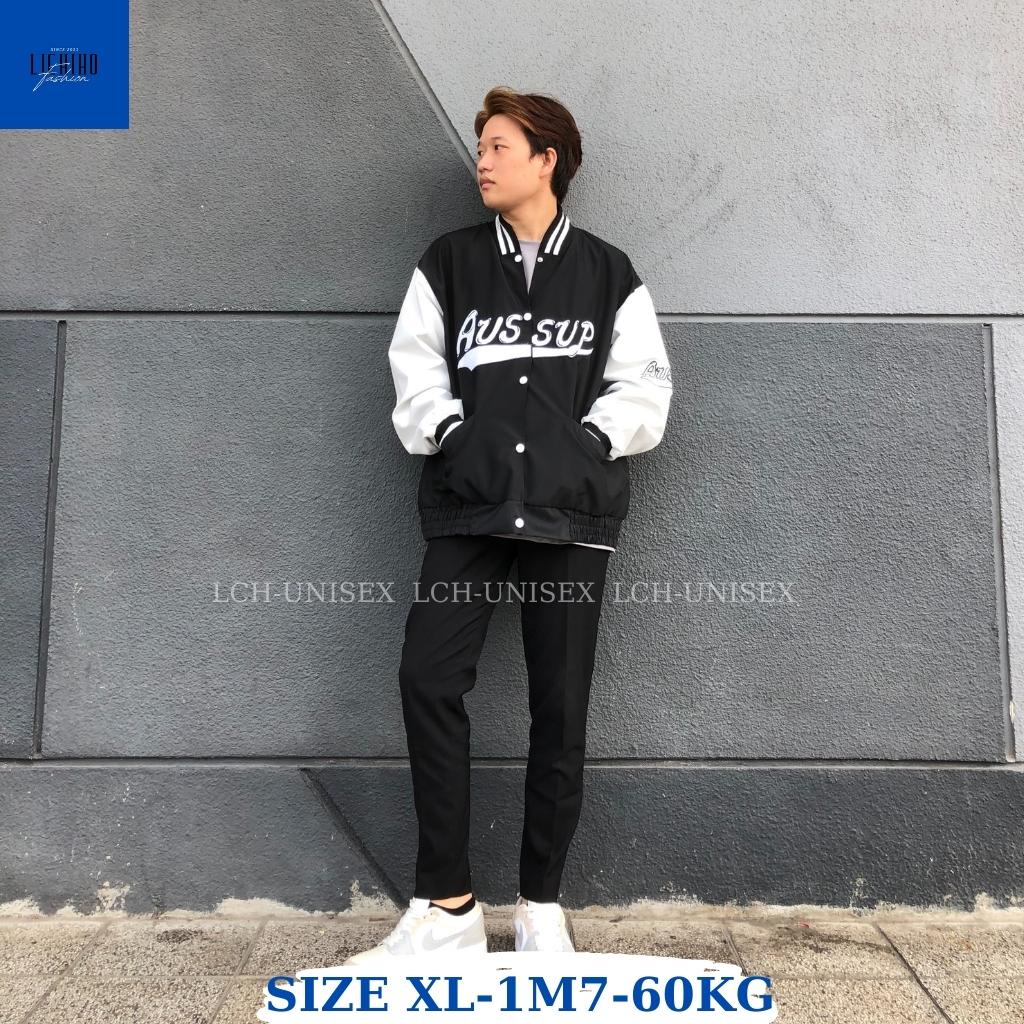Áo khoác dù unisex form rộng thêu AUSSUP Bomber jacket bóng chày nam nữ 2 lớp dày LCH