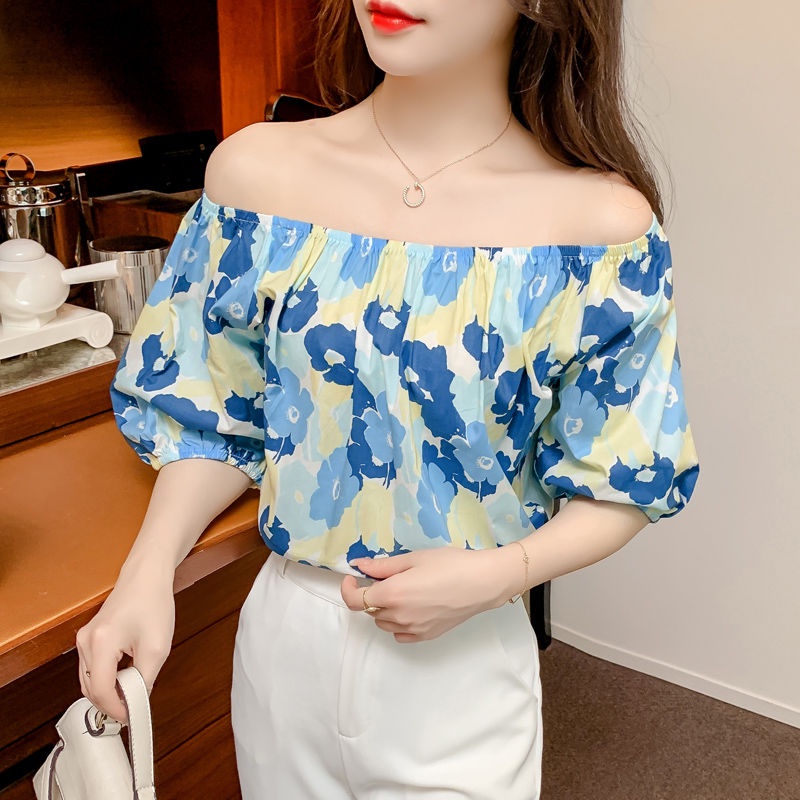 Áo Sơ Mi Chiffon Không Tay Trễ Vai In Hoa Thời Trang Mùa Hè Phong Cách Hàn Quốc Mới