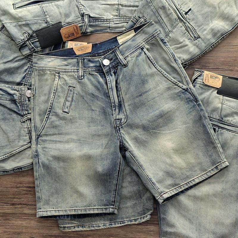 Phần Mỏng Mùa Hè Quần âu Nam Kiểu Mỹ Thẳng Năm điểm Quần Short Denim ống Rộng Phong Cách Hàn Quốc