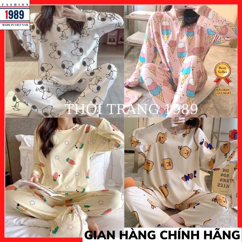 Bộ ngủ nữ dài tay in hình ngộ nghĩnh ,pyjama mặc nhà dài tay chất cotton dày dặn bao đẹp chuẩn form TT1989