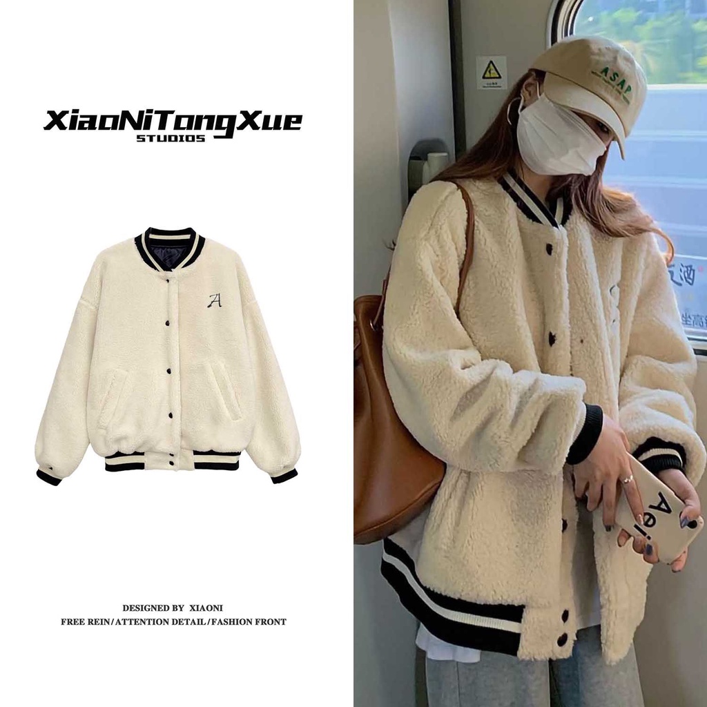Áo Khoác Bomber Lông Cừu Dày Dặn Thời Trang Hàn Quốc