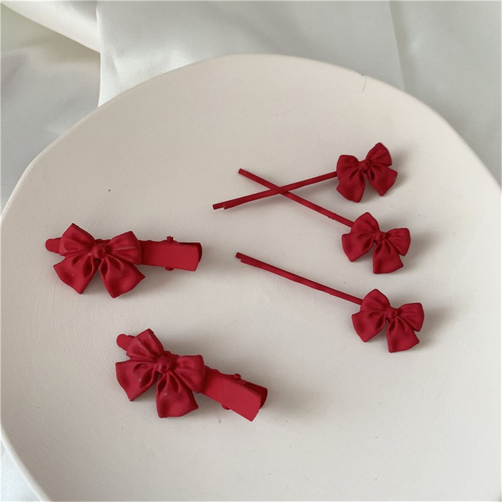 Bộ 2 Kẹp Tóc Nơ Đỏ Ngọt Ngào Dễ Thương Cho Nữ