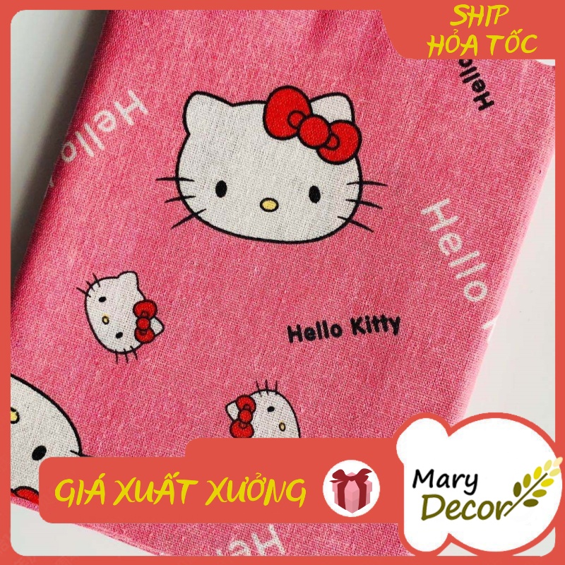 Vải bố linen đẹp làm đồ trang trí, handmade, phông nền chụp ảnh - họa tiết Hello Kitty hồng V-M08