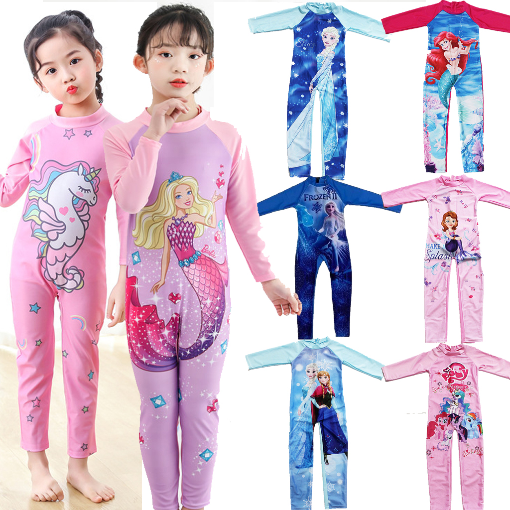 Bộ Đồ Bơi Liền Thân Tay Dài In Hoạt Hình Chống Nắng Thời Trang Đi Biển Cho Bé Gái