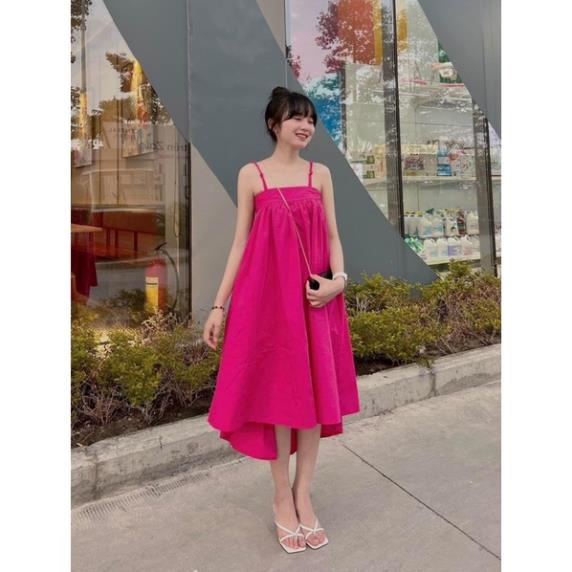 Váy bầu hai dây tết vạt lệch hottrend from rộng bầu bí mặc xinh