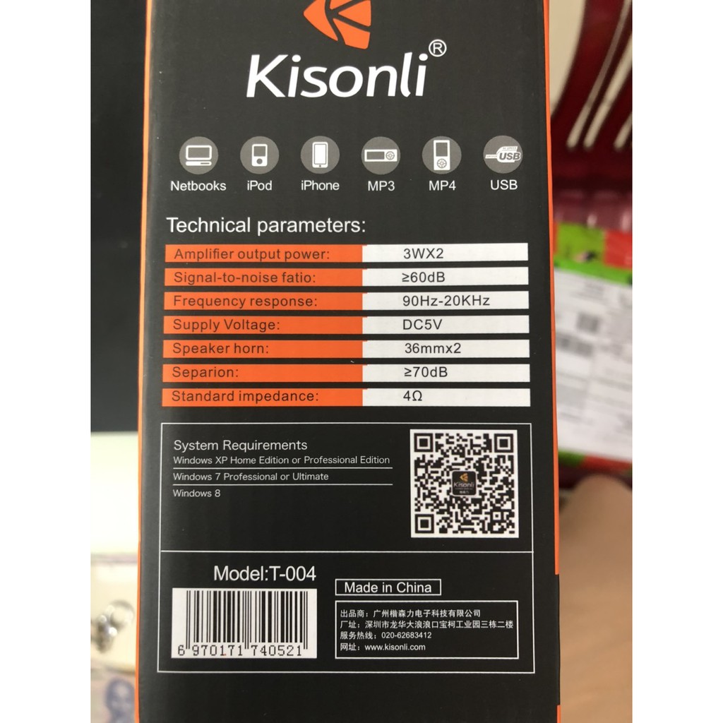 Loa vi tính 2.0 Kisonli T-004 (Gỗ ) 3W x 2 âm thanh cực hay,  - Hãng phân phối, Full Box, Bảo Hành 12 Tháng