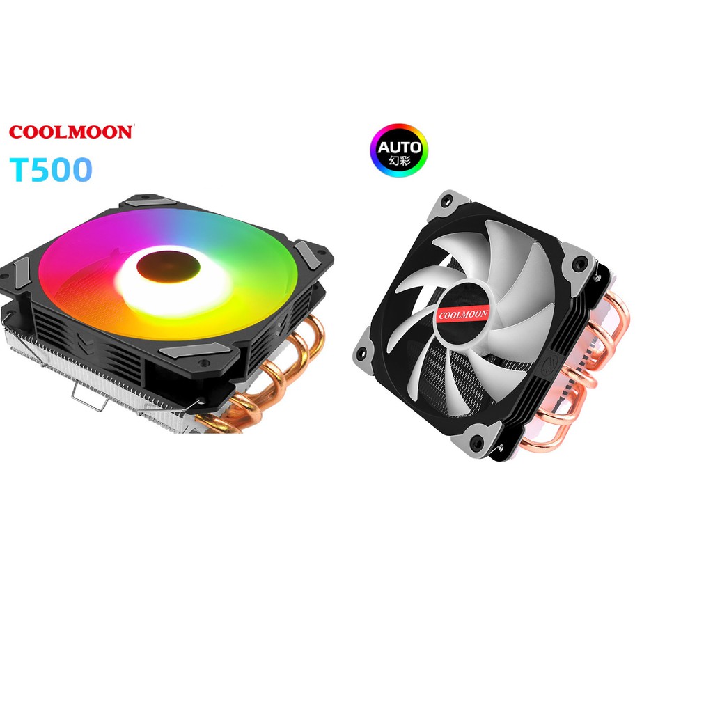 Quạt tản nhiệt CPU Coolmoon T500 Led RGB đảo màu tự động, 5 ống đồng tản nhiệt