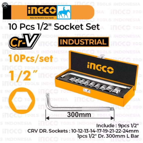 Bộ 10 đầu tuýp kèm tay vặn chữ L 1/2inch INGCO HKTS12101
