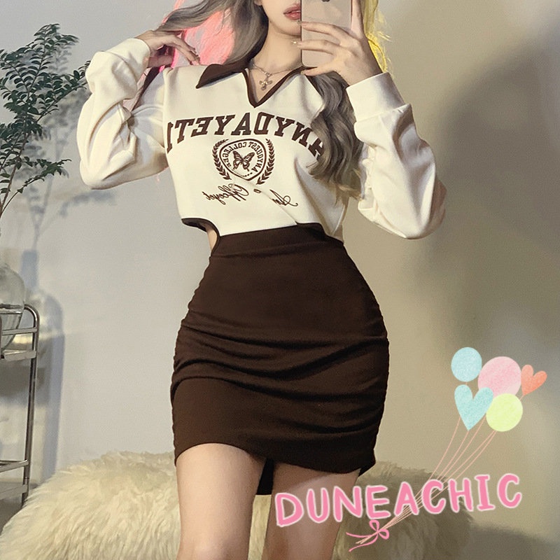 DUNEA Đầm Dài Tay In Chữ Xinh Xắn Dành Cho Nữ