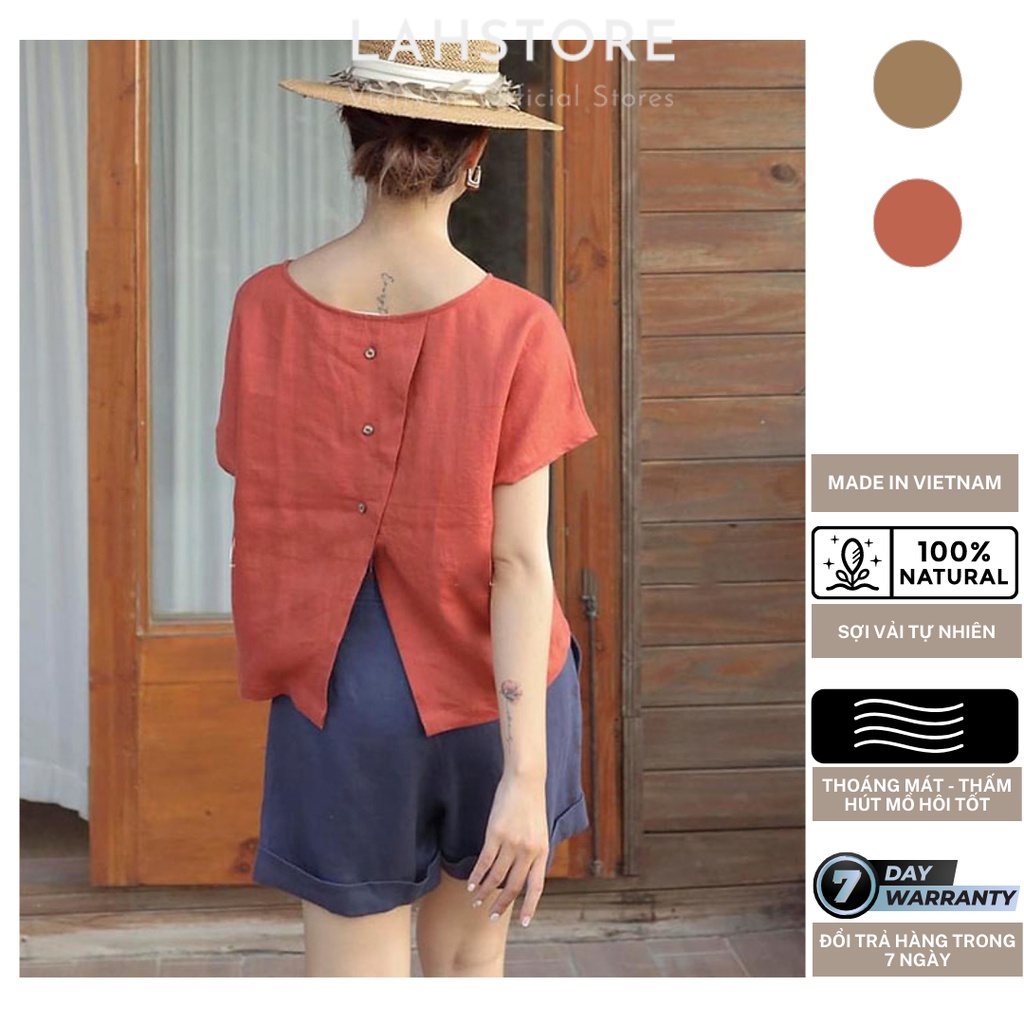 Set Đồ Nữ LAHSTORE, Chất Linen Cao Cấp, Áo Tay Cánh Dơi, Lưng Xẻ Và Quần Short (Đỏ, Nâu)