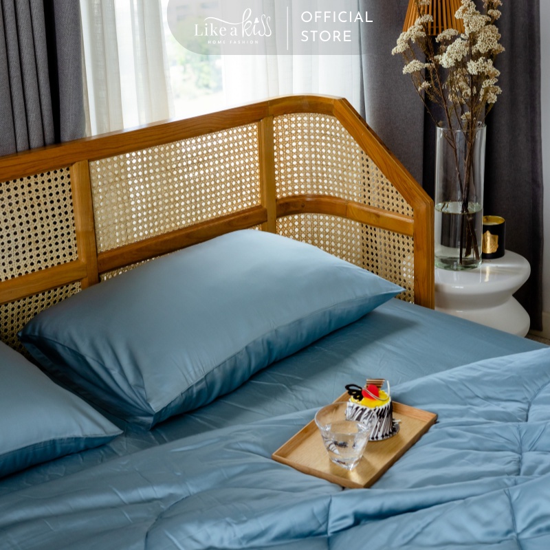 Bộ Chăn Ga Tencel Stone Blue LIKE A KISS | Xanh Đá | Tencel Cao Cấp Ngừa Nếp Nhăn, Thấm Hút Tốt