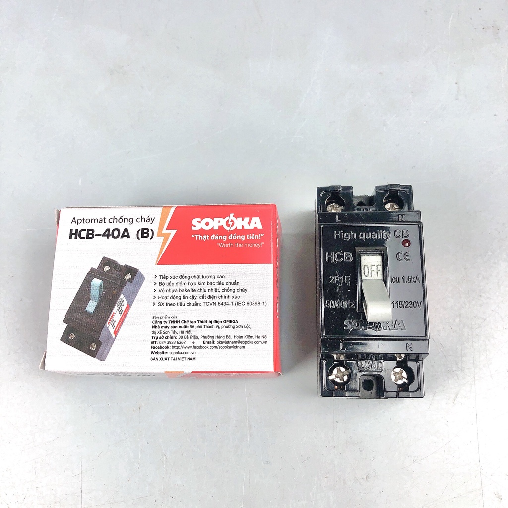 Aptomat chống cháy SOPOKA 20A 25A 30A 40A chất lượng cao bảo hành 24 tháng