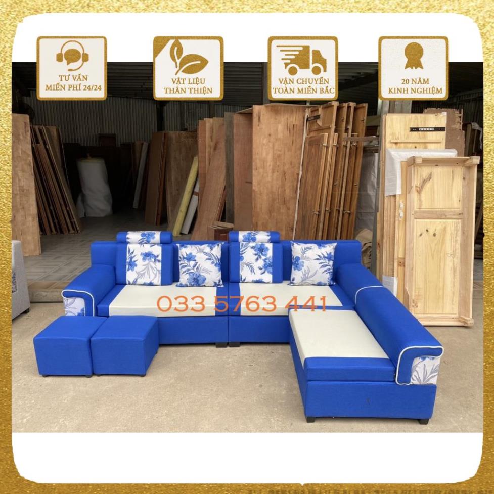 Ghế sofa giá rẻ  góc L kích thước 2m4x1m6 khung gỗ tự nhiên bọc đệm nỉ nhiều màu sắc tùy chọn