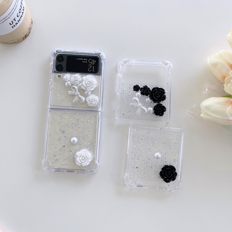 Ốp Điện Thoại Epoxy Cứng Chống Rơi Họa Tiết Hoa Hồng Và Nơ Cho Samsung Galaxy Z Flip 4 Z Flip4