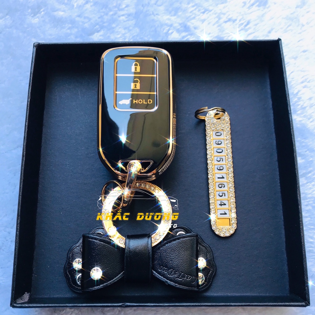 Ốp chìa khoá Honda City Civic CRV Brio Jazz TPU 3 nút đính đá nhân tạo cao cấp sang trọng
