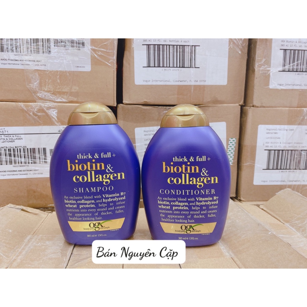 [Cam kết chính hãng] Cặp Dầu Gội Xả Biotin &amp; Collagen tím OGX Thick &amp; Full Nuôi Dưỡng và Kích Thích Mọc Tóc - Leebangkok