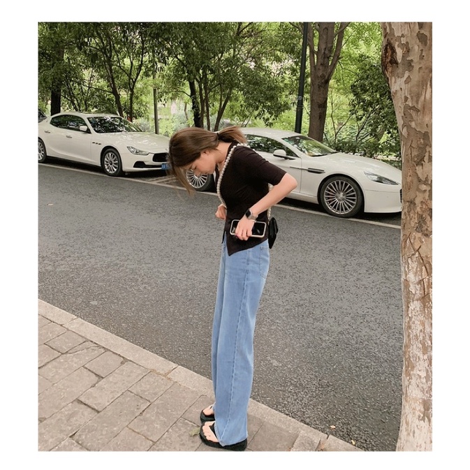 Quần Jean Suông nữ  MunMunStore Simple Jeans Lưng Cao Dáng Suông Ống Rộng Ulzzang ( Ảnh +video thật) 7533