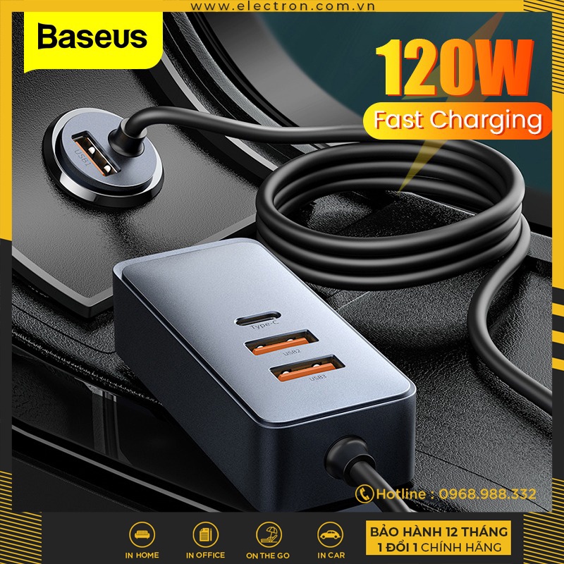 Tẩu sạc nhanh mở rộng 4 Port Baseus Share Together Extention Car Charger 120W