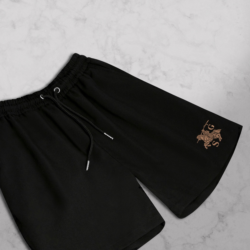 Quần Short Unisex Saint Gióng Ống Rộng Vải Kaki Cotton Co Giãn Thoải Mái, Năng Động, Thời Trang cho Nam/ Nữ - Đen / Kem