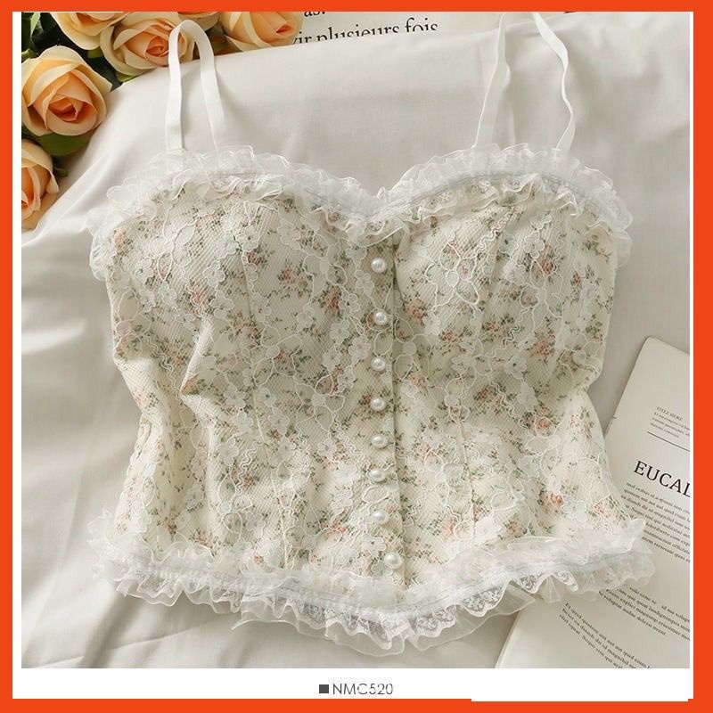 [Cao Cấp] Set chân váy Áo Bra Ren, Áo 2 Dây Ren Hoa Nổi Có Mút Ngực Sexy Tep Fashion