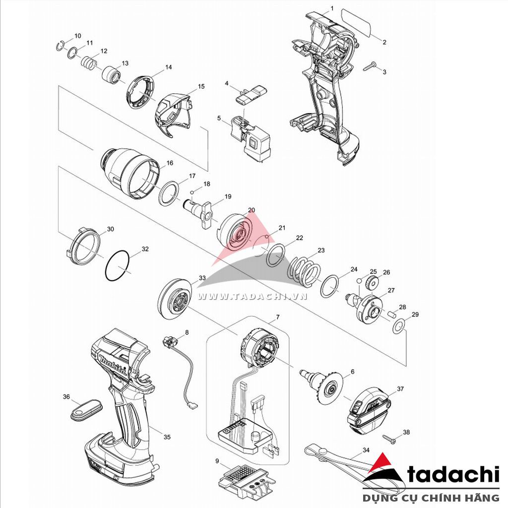 Vỏ máy vặn vít dùng pin Makita DTD137/ DTD148 187972-7 | Tadachi