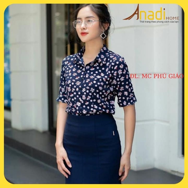 [Hàng Cao Cấp] Áo Sơ Mi Tay Lỡ Hoa Cúc Công Sở Nữ Hai Màu Vàng VÀ Xanh Than Hàng Đẹp Thương Hiệu  Anadi Fashion