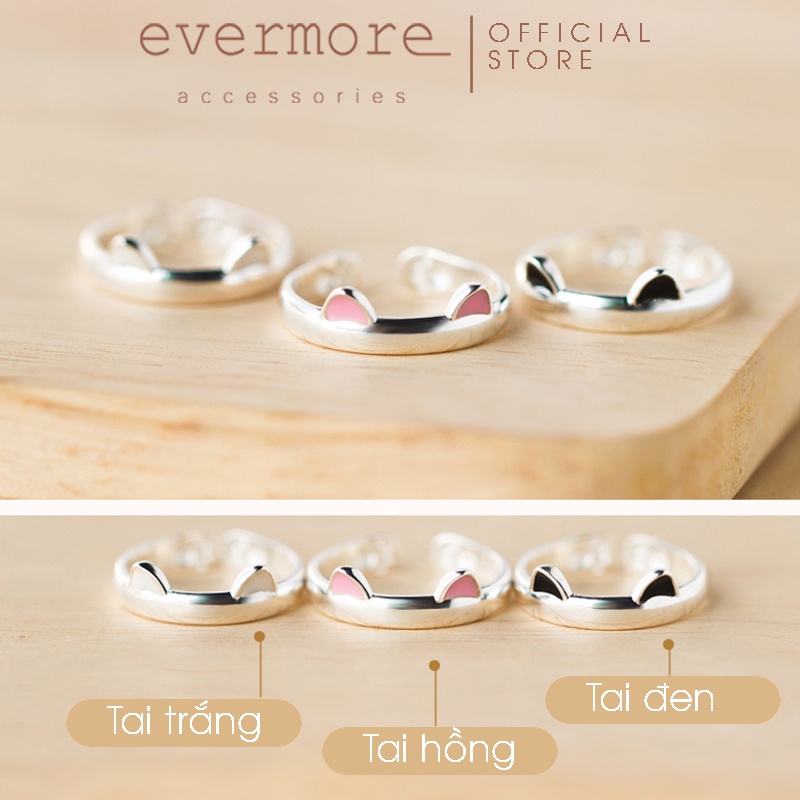 Nhẫn nữ bạc Ý 925 cao cấp tai mèo dễ thương EVERMORE minimalism, thanh lịch - N016